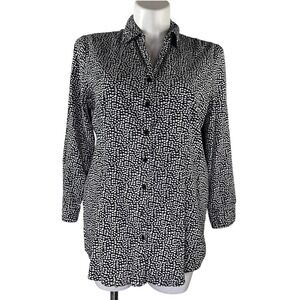 Chico's Button Up Cotton Blouse Top Black White 3/4 Sleeve Vents Womens 3 US XL